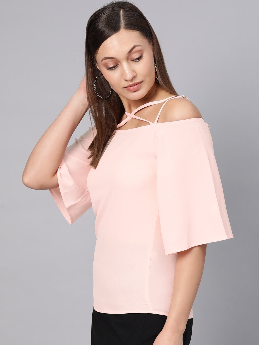 Women's Blush Pink Strappy Neck Top - SASSAFRAS