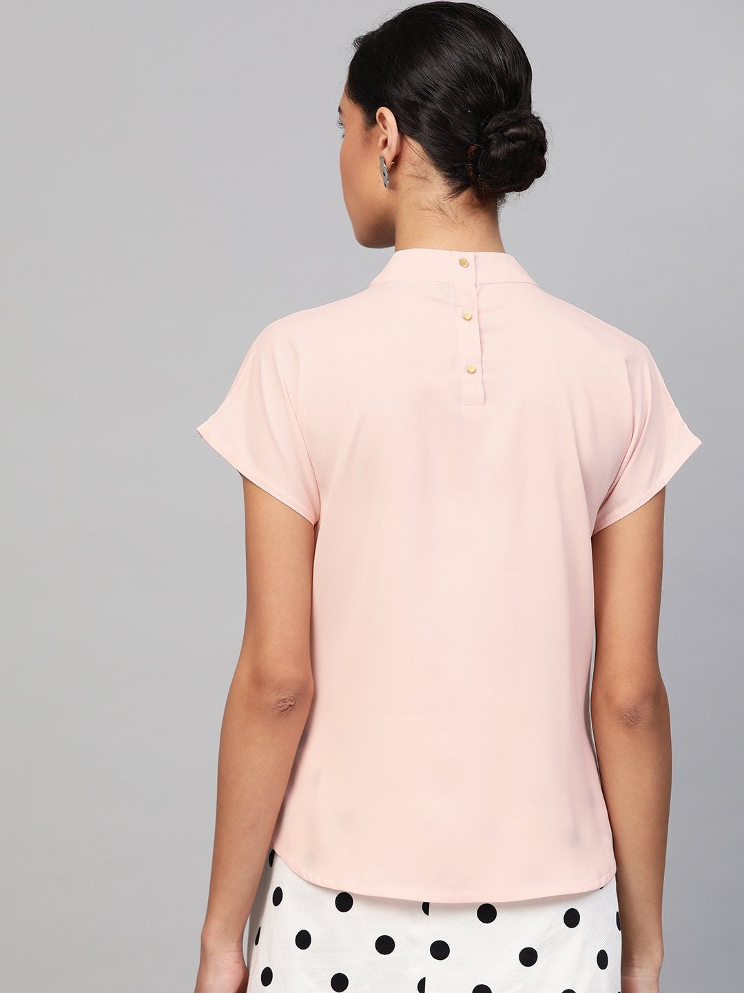 Women's Blush Pink Mandarin Collar Top - SASSAFRAS