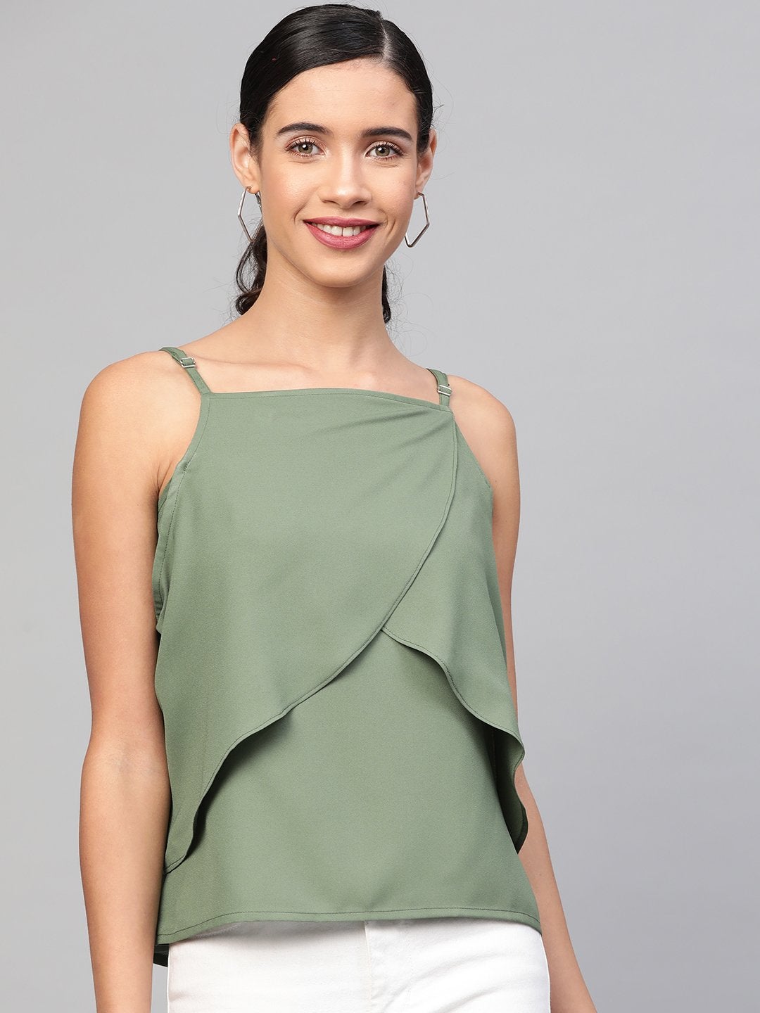 Women's Olive Cold Shoulder Layer Top - SASSAFRAS