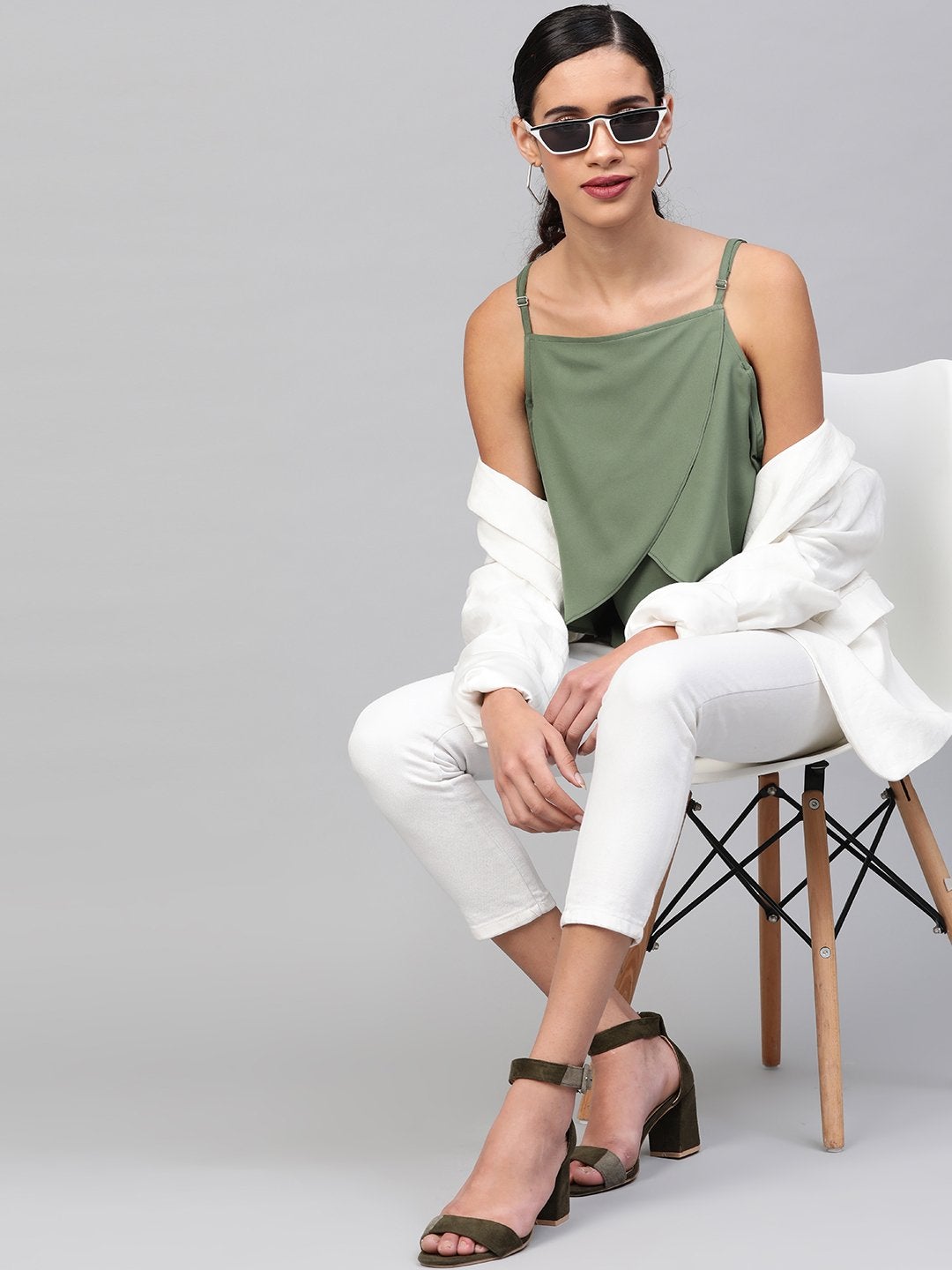 Women's Olive Cold Shoulder Layer Top - SASSAFRAS