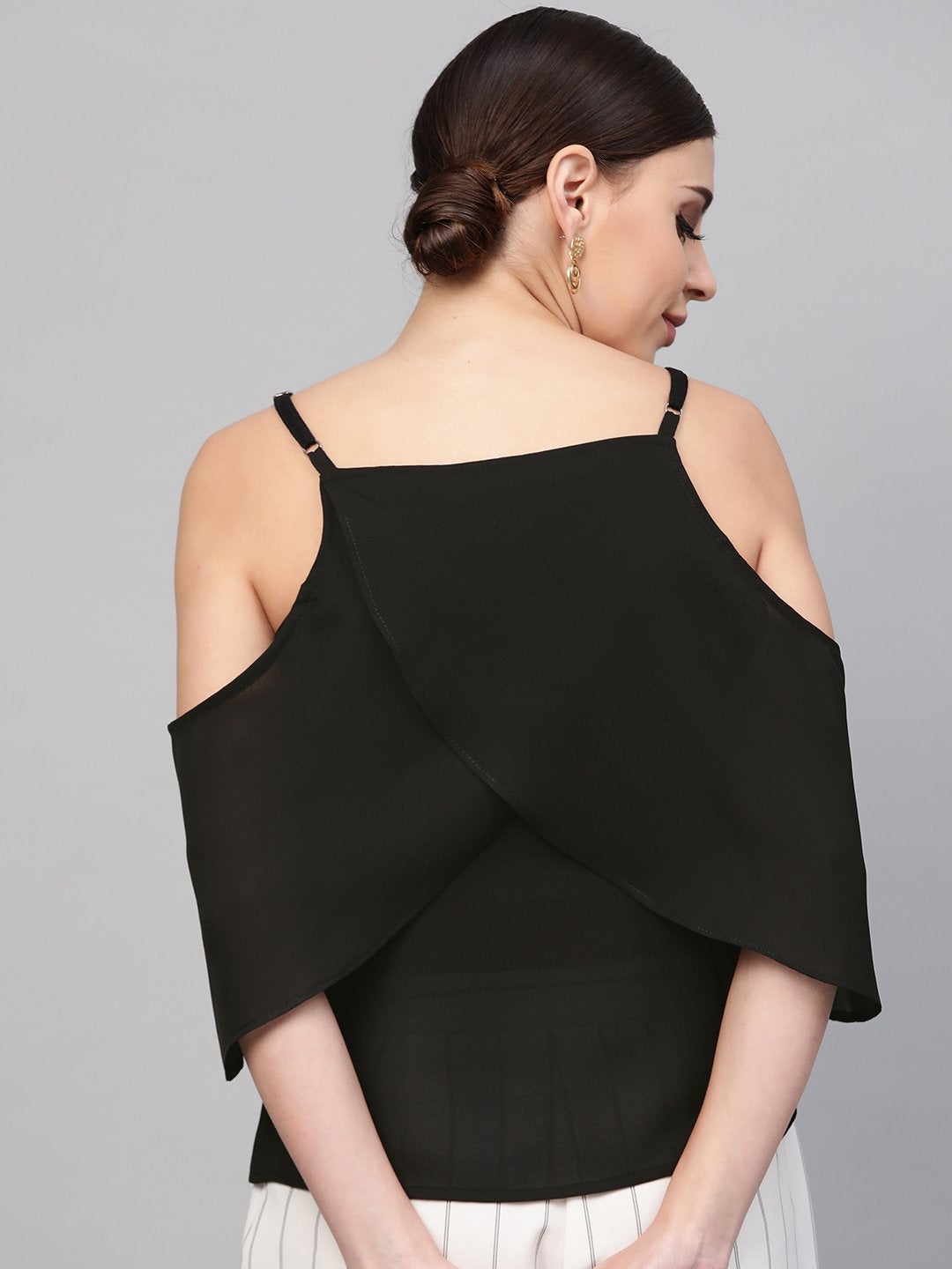 Women's Black Cold Shoulder Layer Top - SASSAFRAS