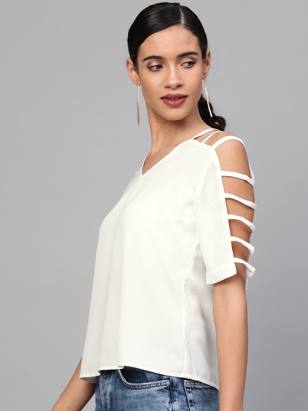 Women's Off-White Strappy Sleeve Top - SASSAFRAS