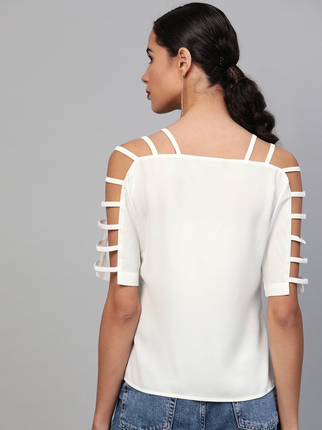 Women's Off-White Strappy Sleeve Top - SASSAFRAS