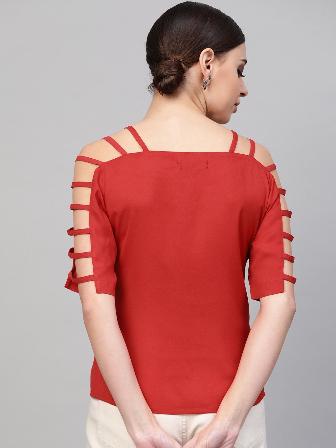 Women's Red Strappy Sleeve Top - SASSAFRAS