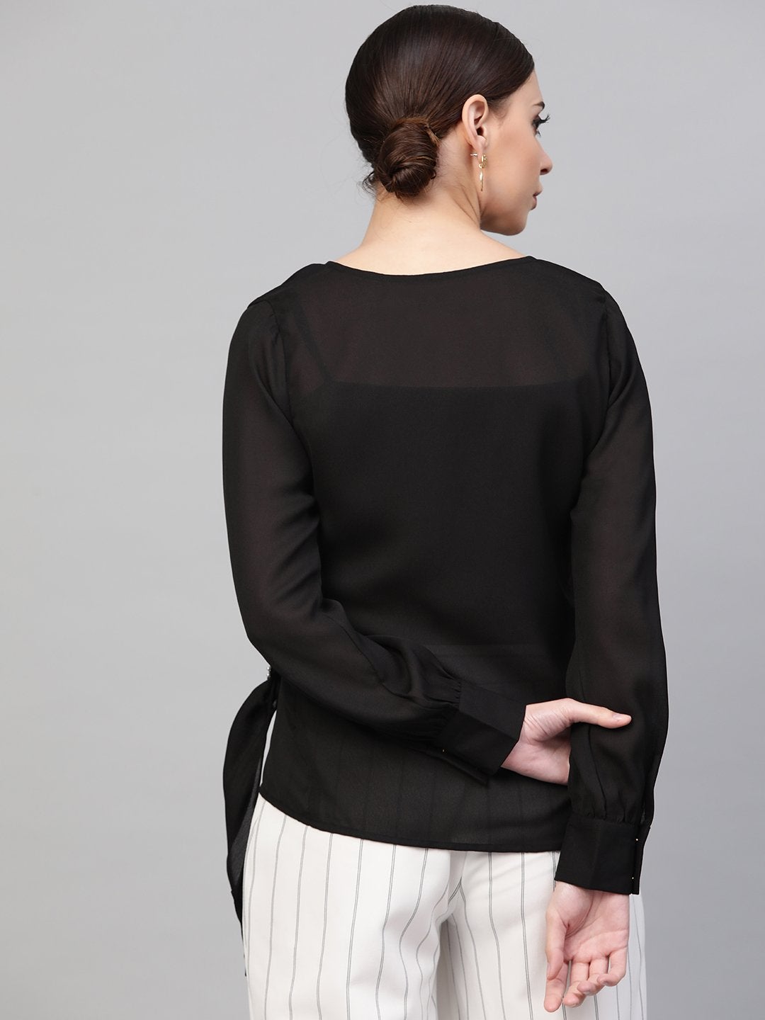 Women's Black Wrap Detail Top - SASSAFRAS