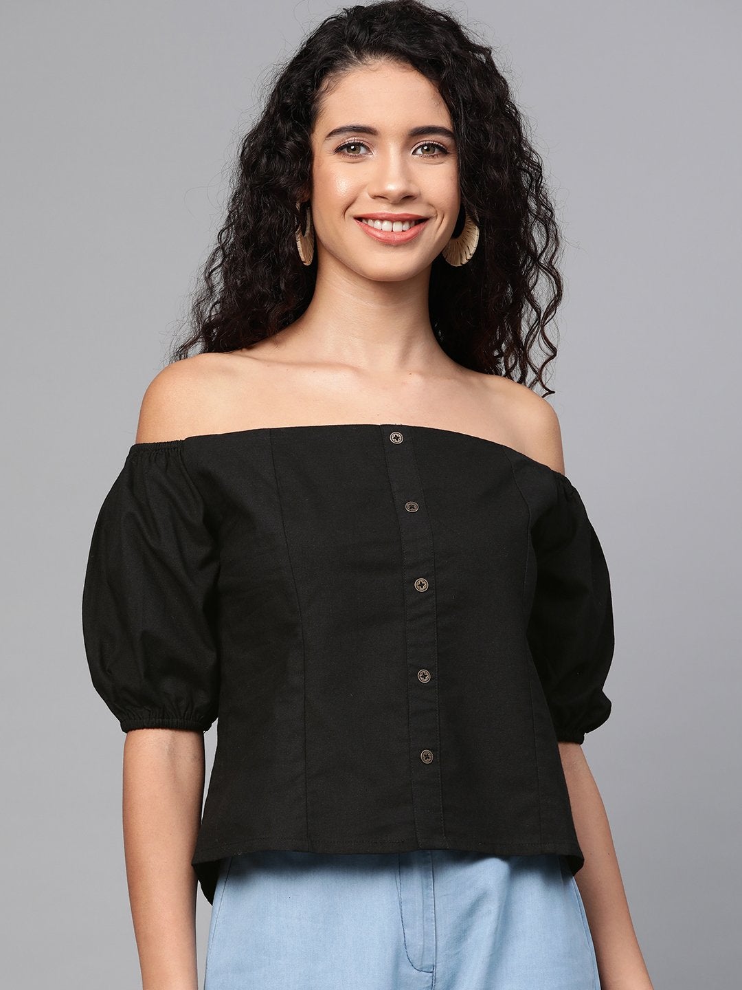 Women's Black Off Shoulder Top - SASSAFRAS