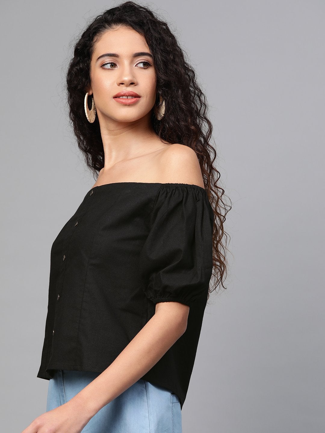 Women's Black Off Shoulder Top - SASSAFRAS