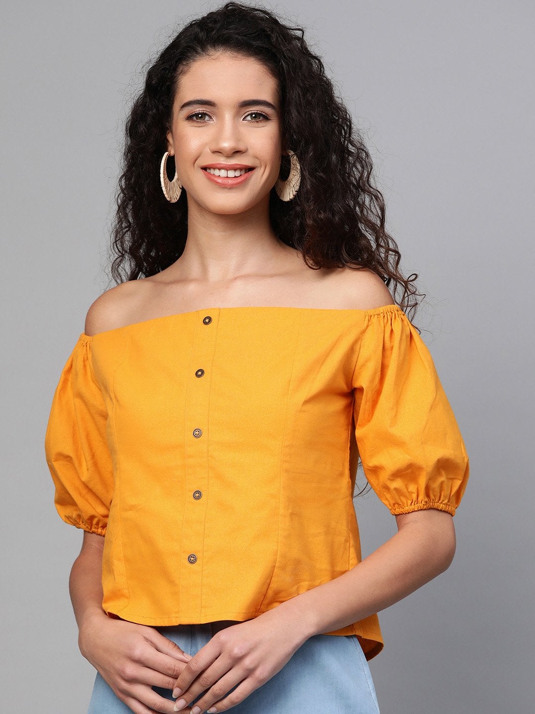 Women's Mustard Off Shoulder Top - SASSAFRAS