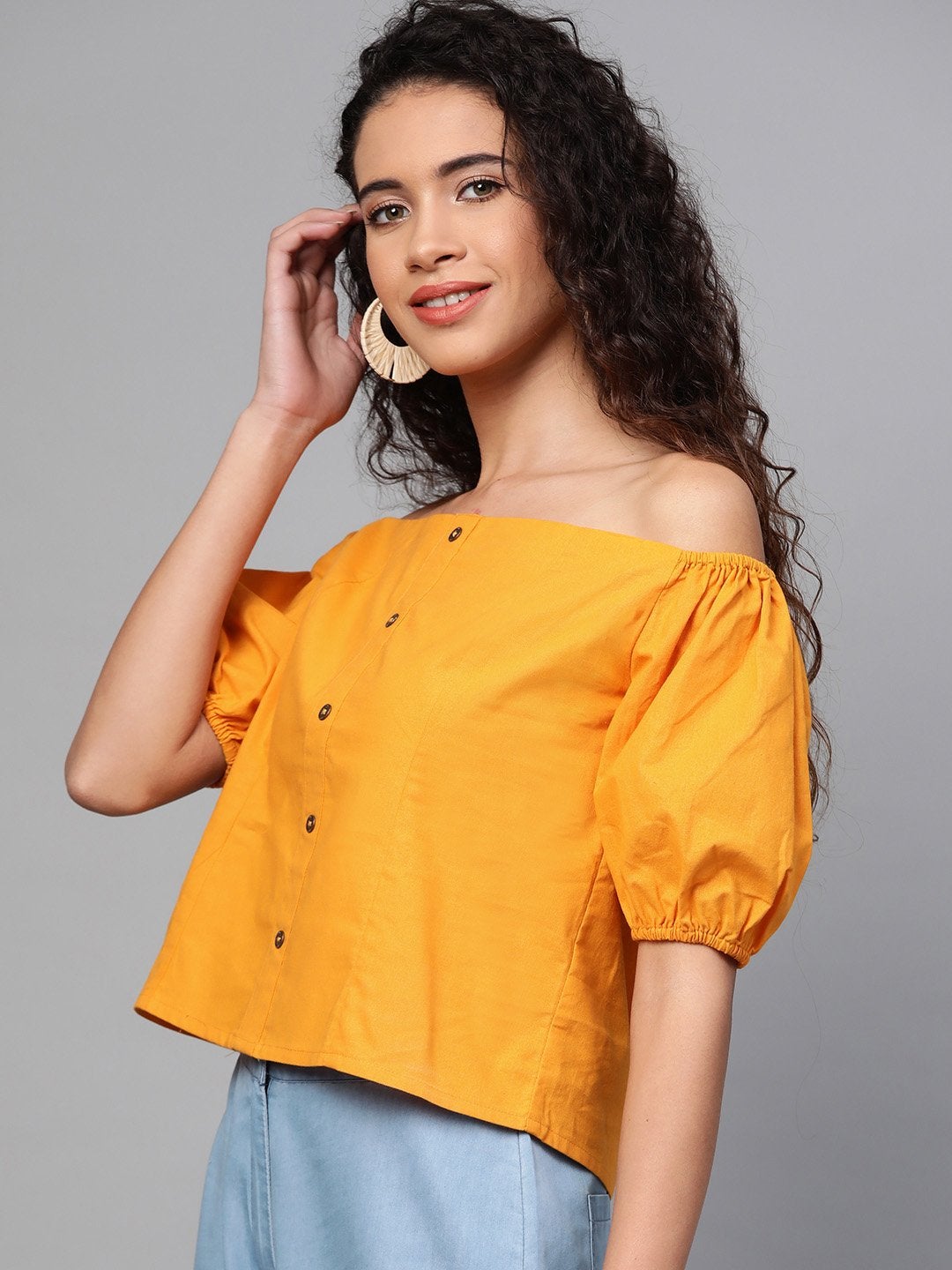 Women's Mustard Off Shoulder Top - SASSAFRAS