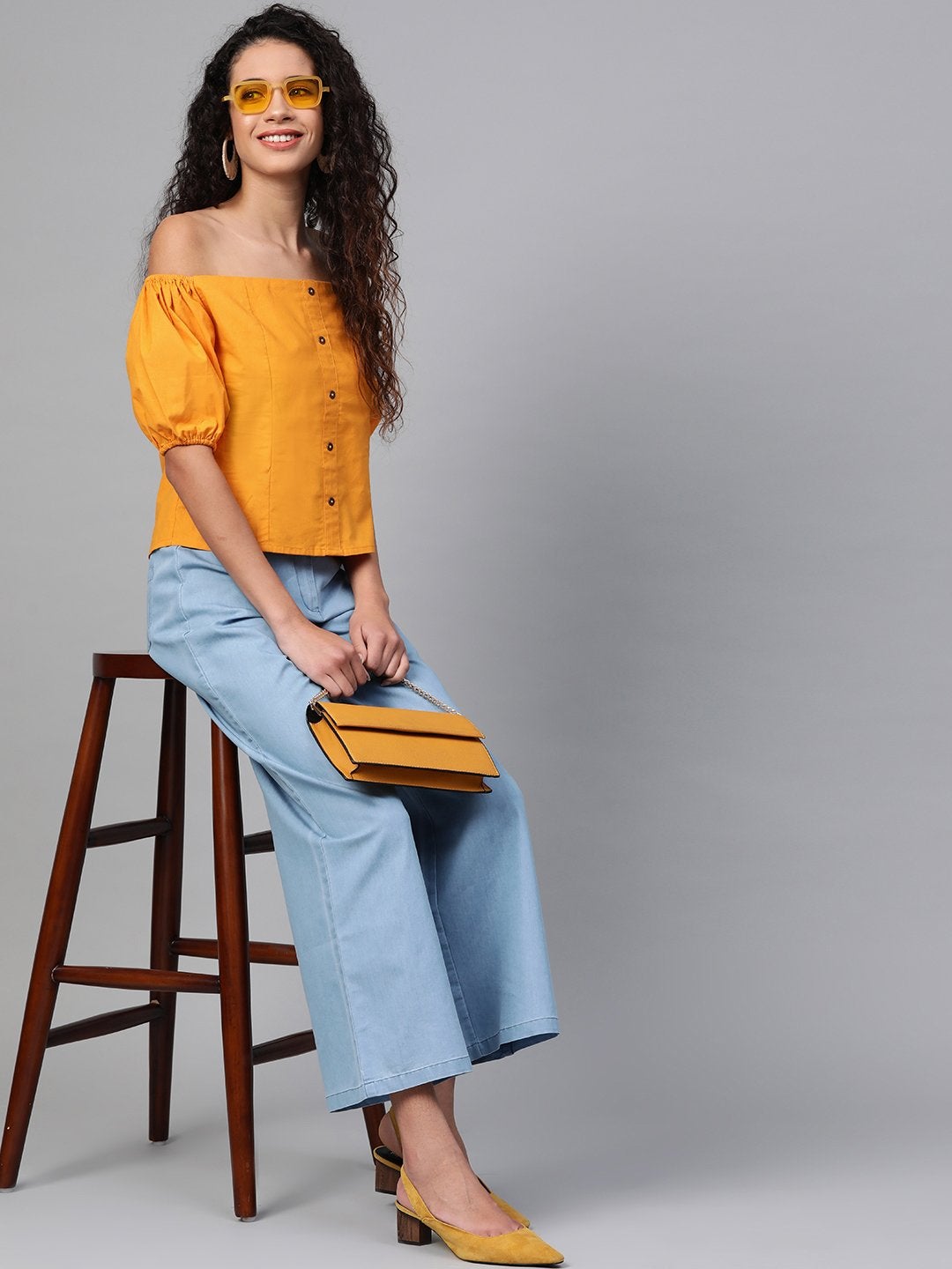 Women's Mustard Off Shoulder Top - SASSAFRAS