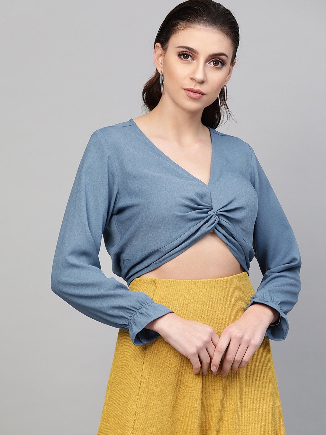 Women's Teal Front Knot Crop Top - SASSAFRAS