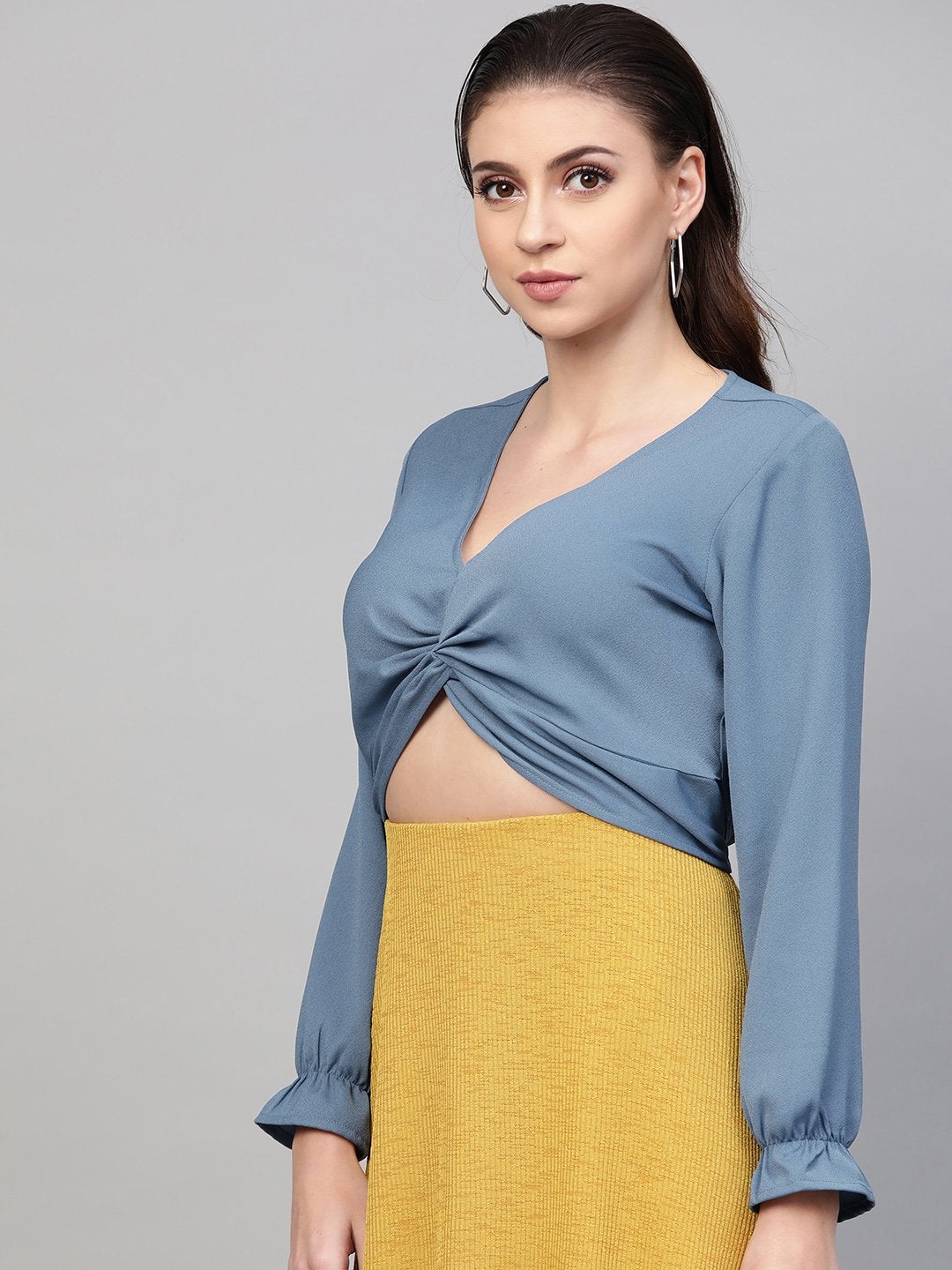 Women's Teal Front Knot Crop Top - SASSAFRAS