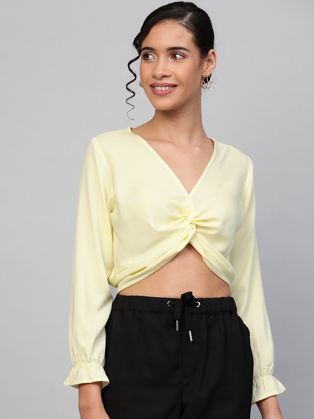 Women's Lemon Front Knot Crop Top - SASSAFRAS