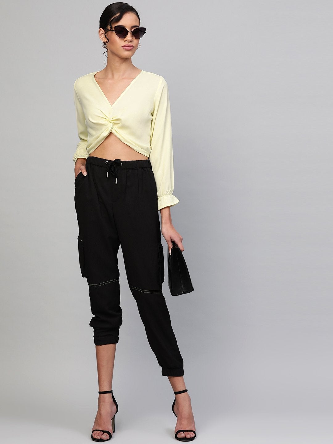 Women's Lemon Front Knot Crop Top - SASSAFRAS