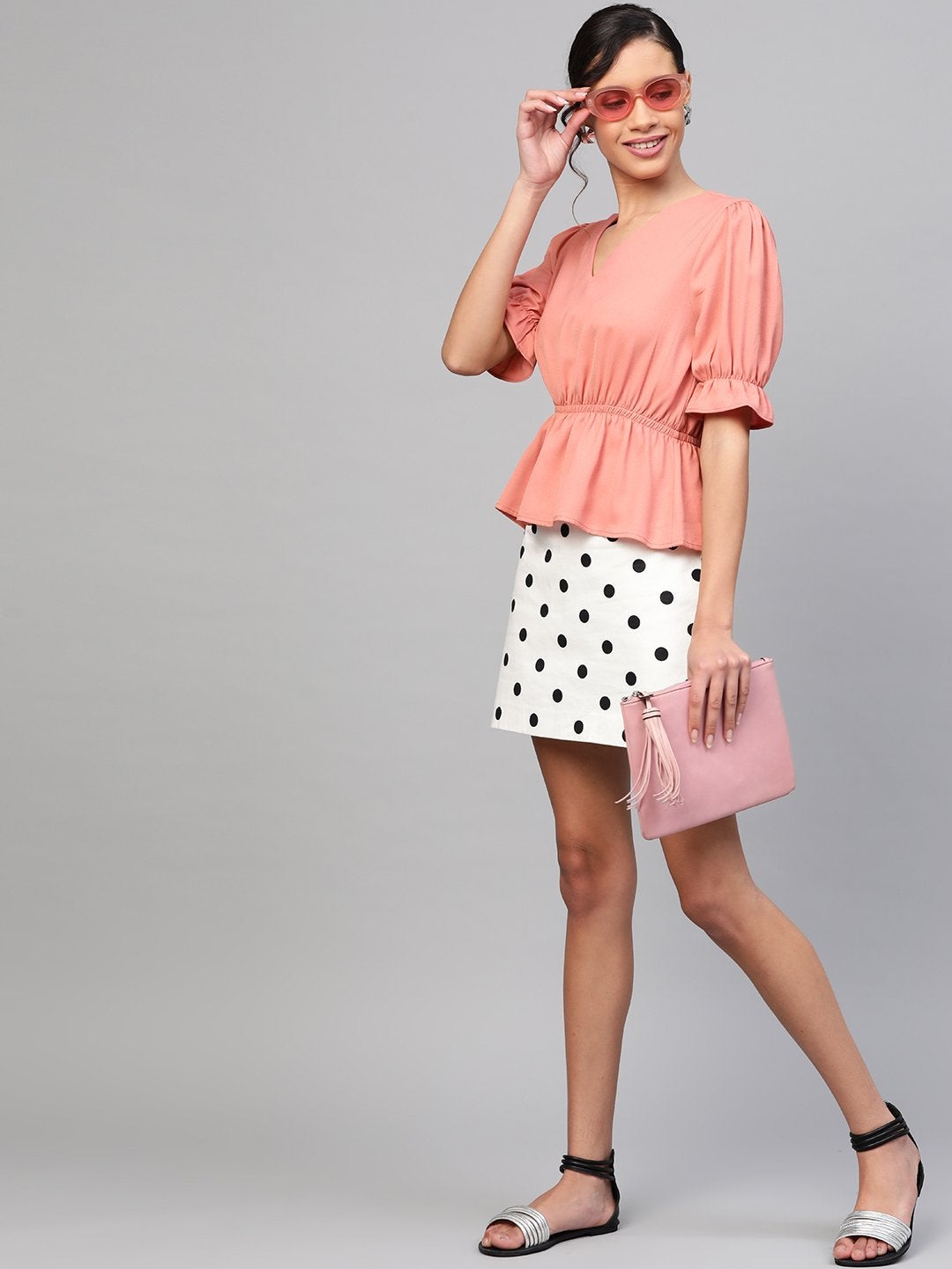 Women's Pink V-Neck Peplum Top - SASSAFRAS