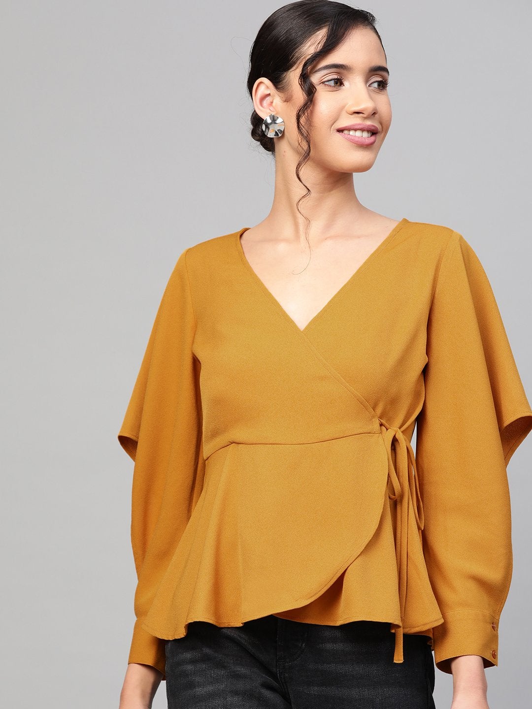 Women's Mustard Wrap Tie-Up Top - SASSAFRAS