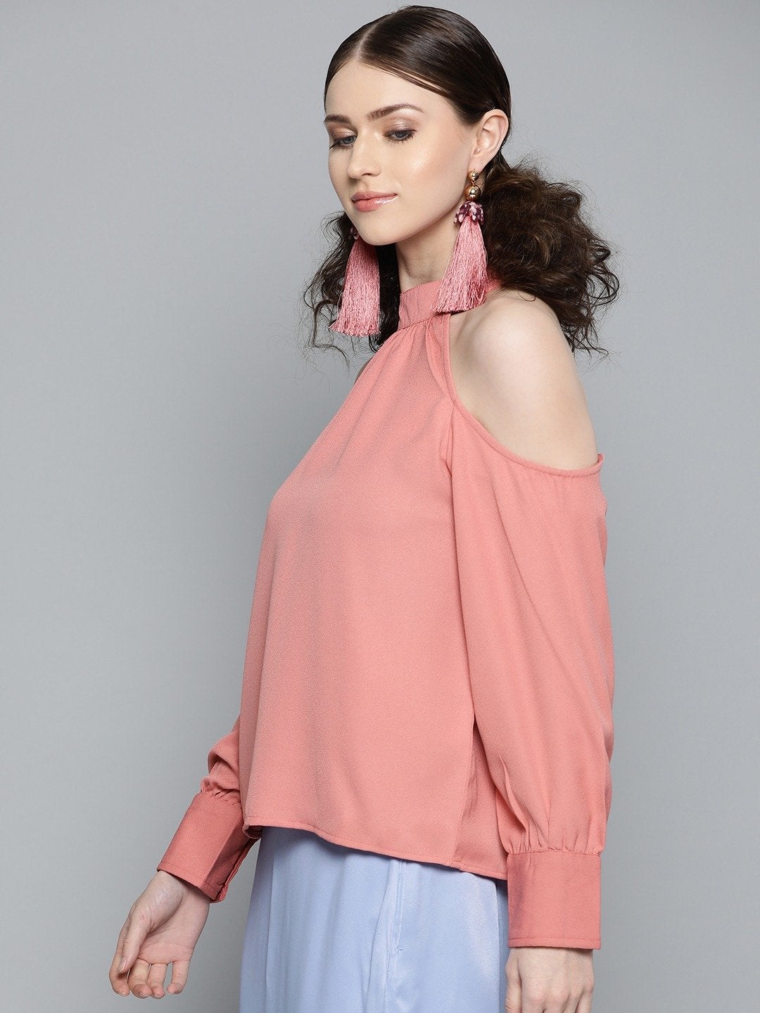 Women's Pink Cold Shoulder Top - SASSAFRAS