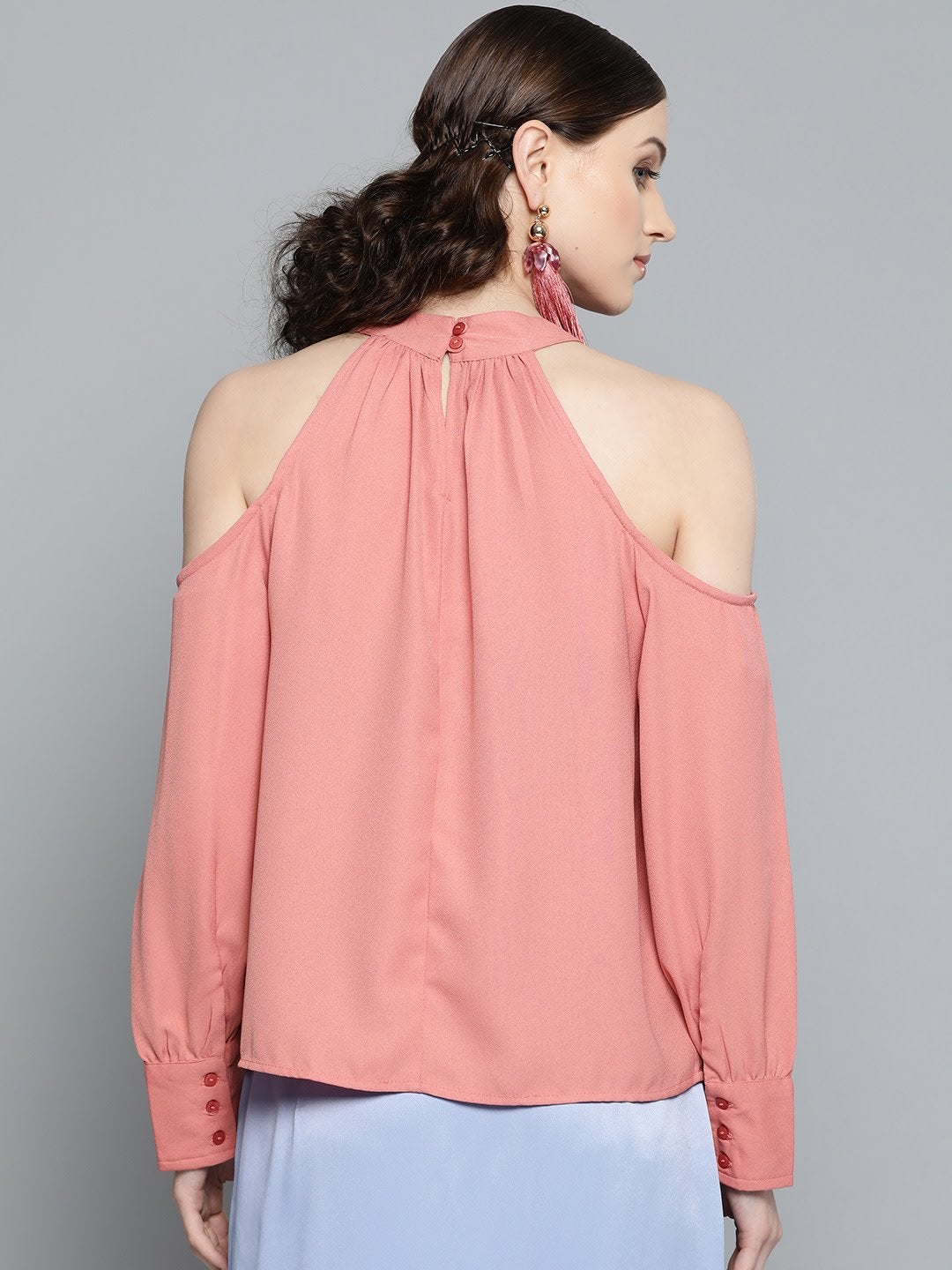 Women's Pink Cold Shoulder Top - SASSAFRAS