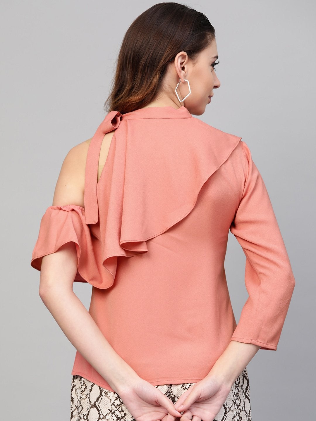 Women's Pink Neck Tie-Up Frill Top - SASSAFRAS