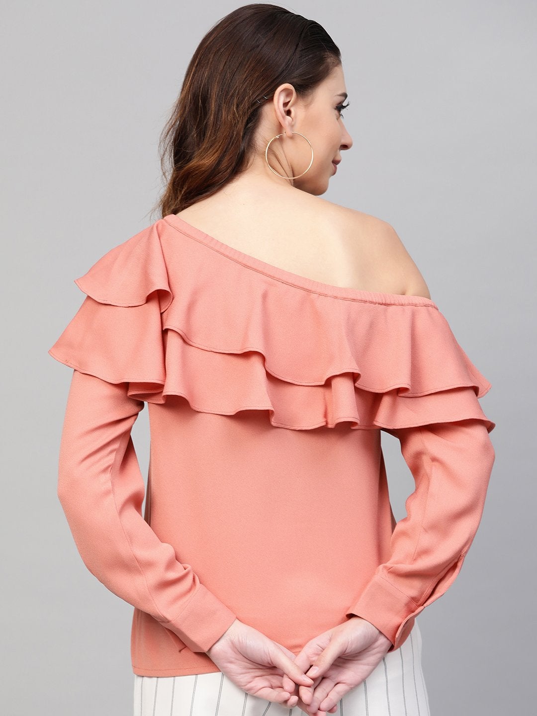 Women's Pink One Shoulder Ruffle Top - SASSAFRAS