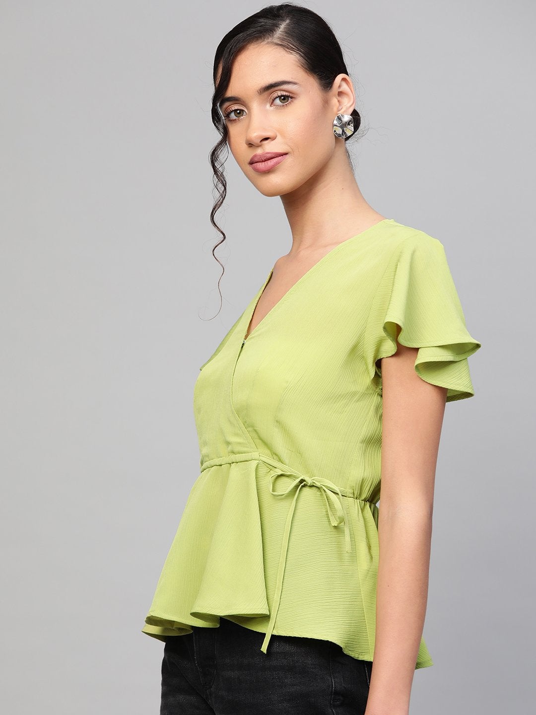 Women's Mint Green Wrap Peplum Top - SASSAFRAS