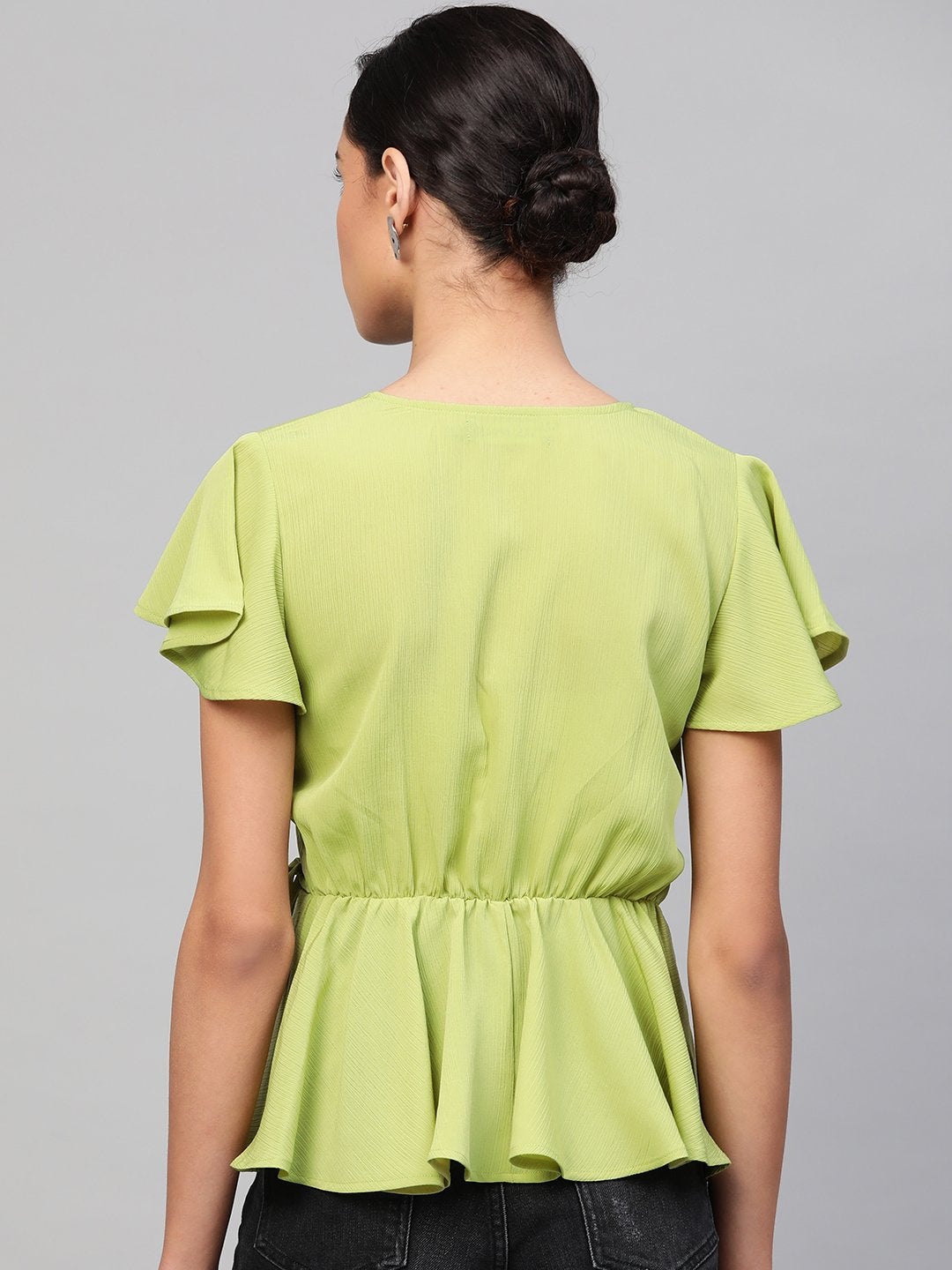 Women's Mint Green Wrap Peplum Top - SASSAFRAS