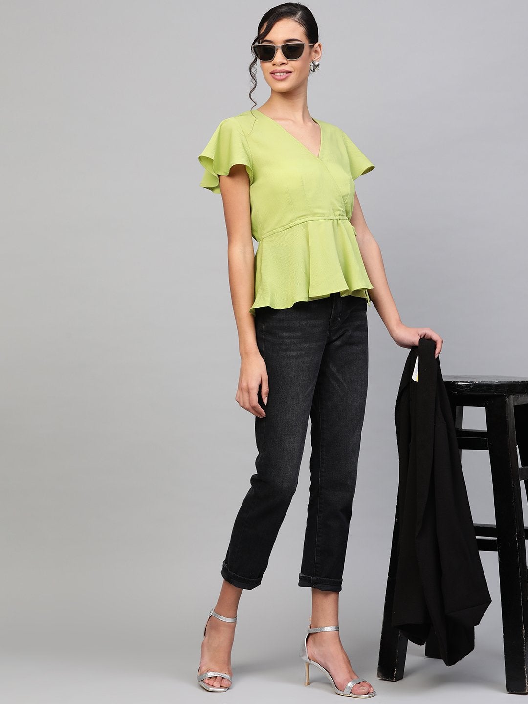 Women's Mint Green Wrap Peplum Top - SASSAFRAS