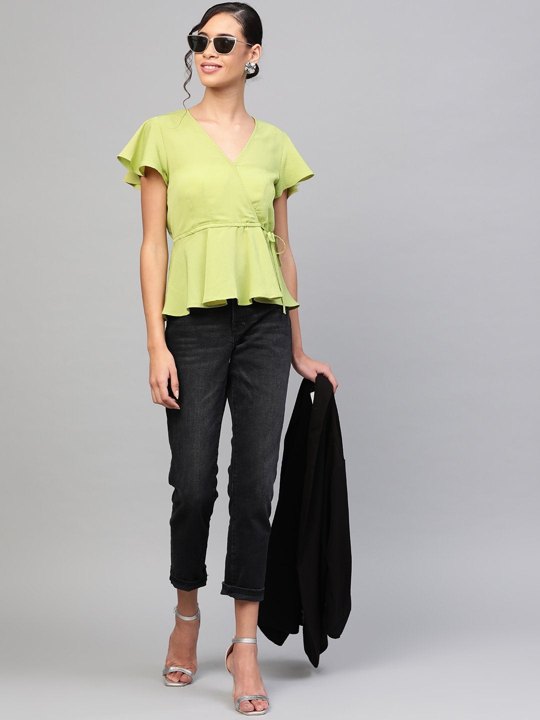 Women's Mint Green Wrap Peplum Top - SASSAFRAS