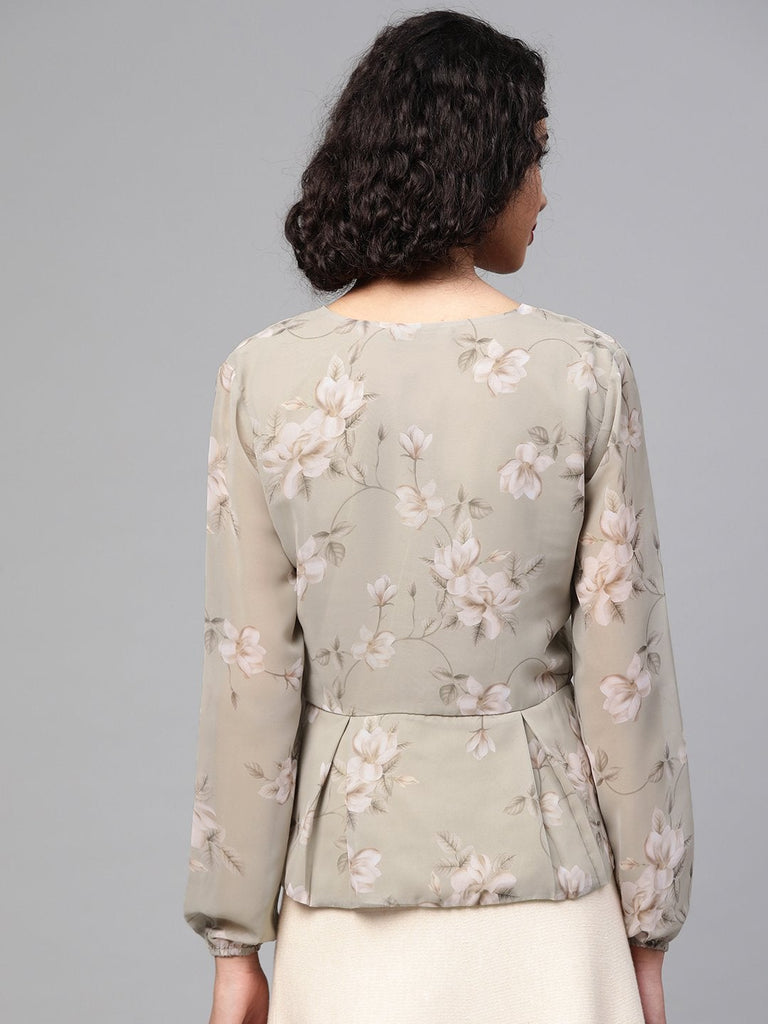Women's Olive Floral Peplum Top