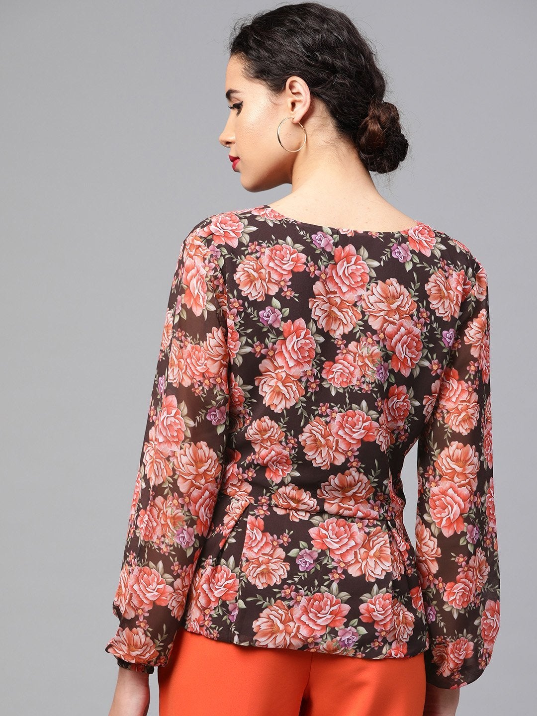 Women's Black Floral Peplum Top - SASSAFRAS