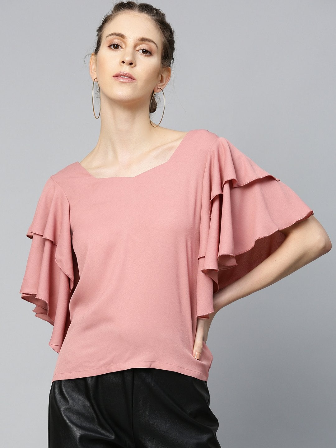 Women's Dusty Pink Frilly Sleeve Back Detail Top - SASSAFRAS