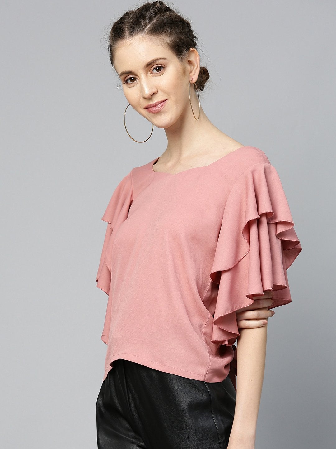 Women's Dusty Pink Frilly Sleeve Back Detail Top - SASSAFRAS