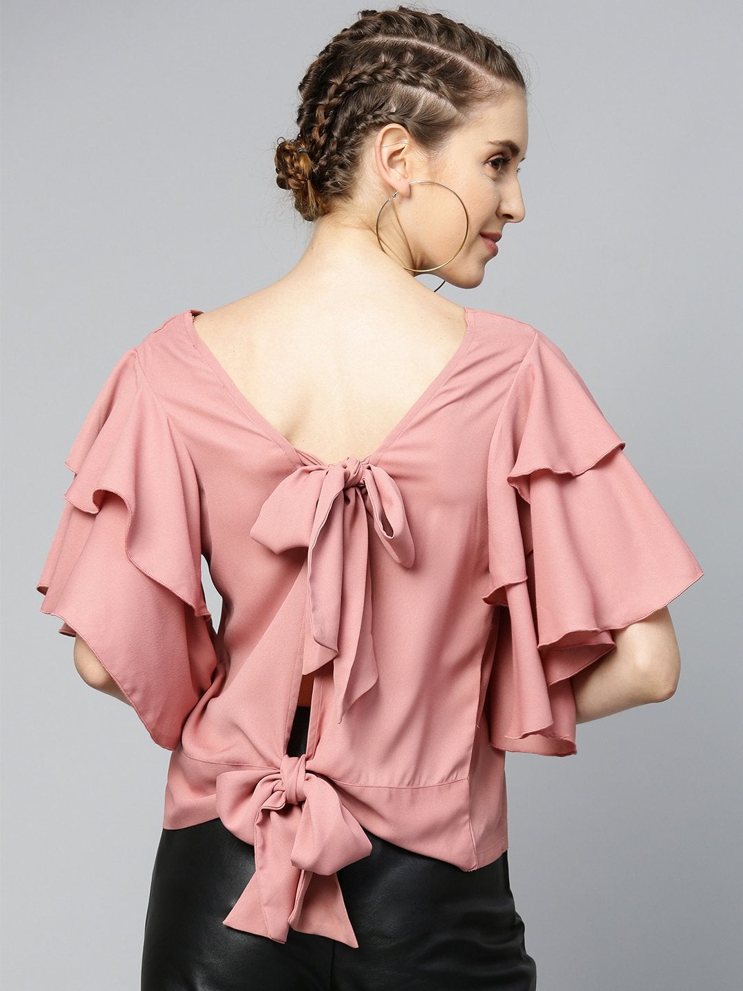 Women's Dusty Pink Frilly Sleeve Back Detail Top - SASSAFRAS