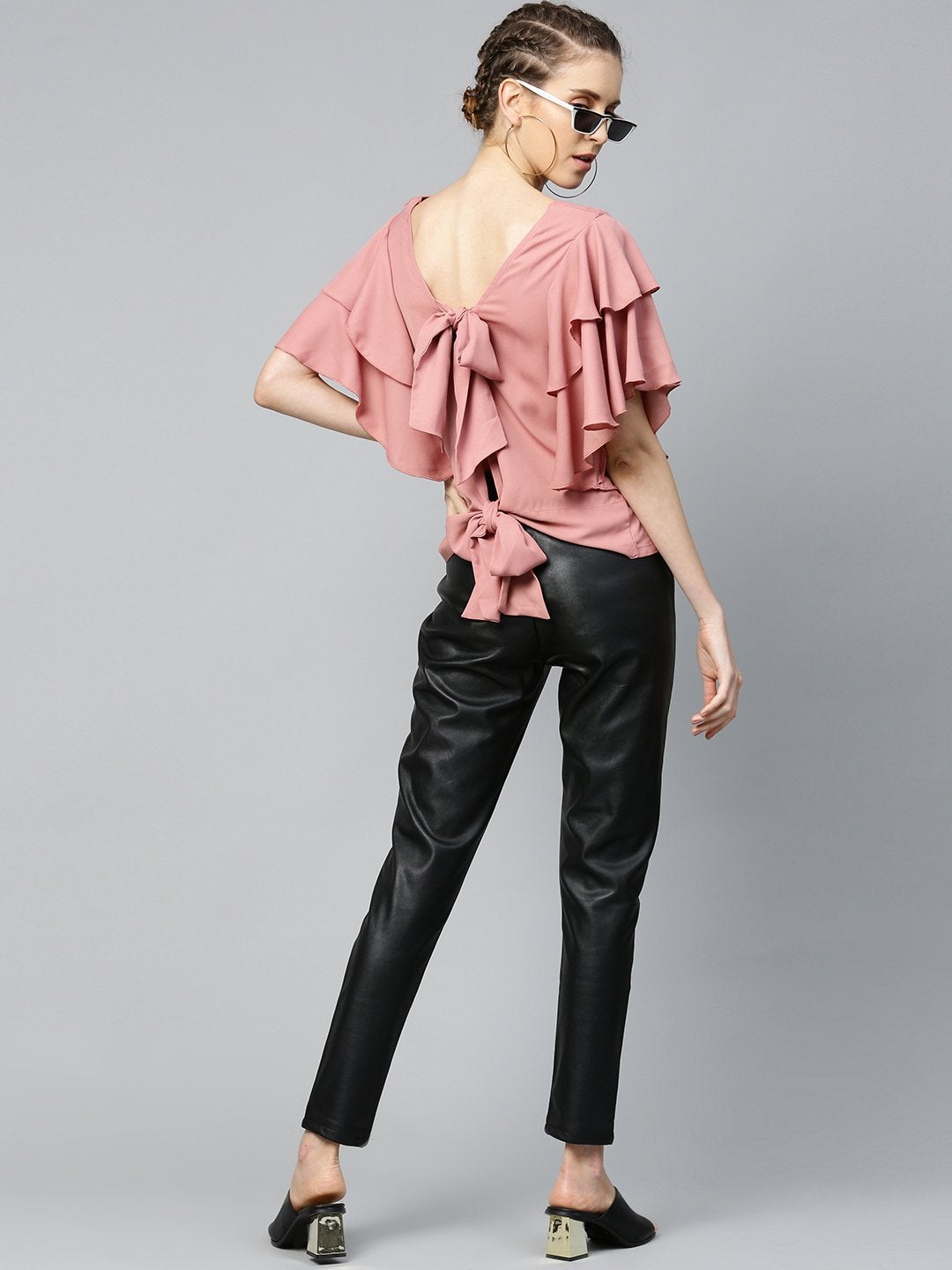 Women's Dusty Pink Frilly Sleeve Back Detail Top - SASSAFRAS