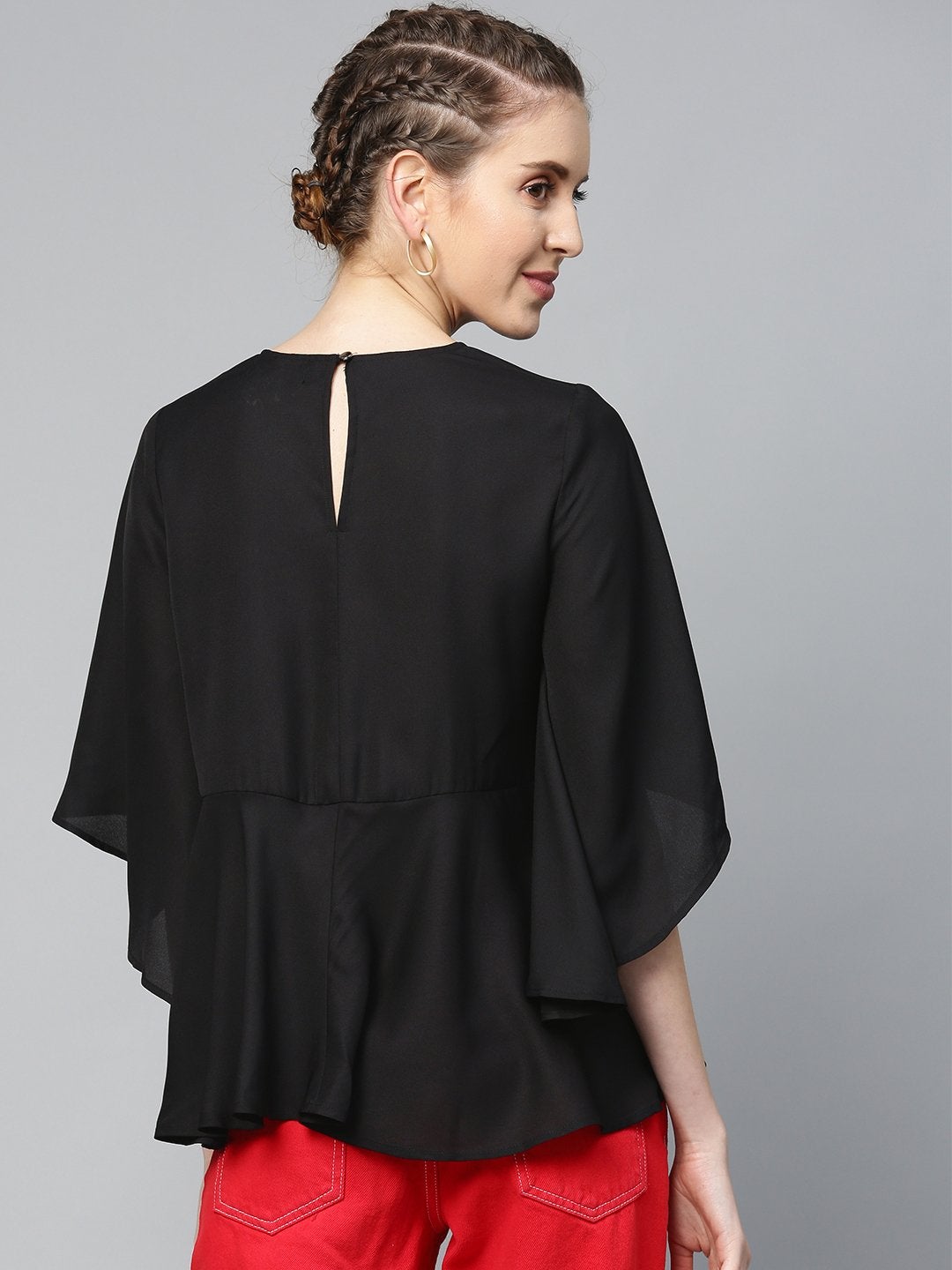 Women's Black Flared Sleeve Cape Top - SASSAFRAS