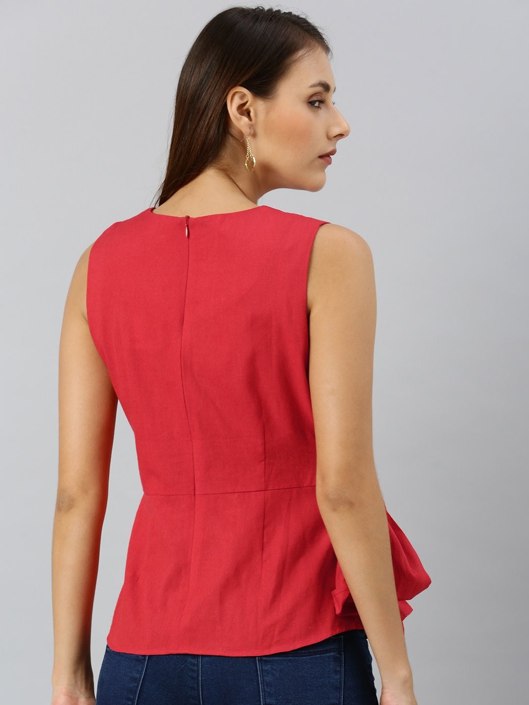 Women's Red Side Knot Sleeveless Top - SASSAFRAS