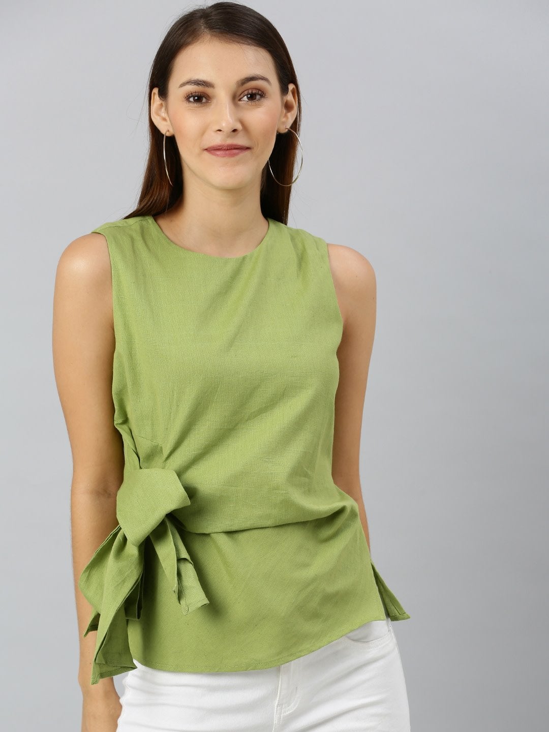 Women's Mint Green Side Knot Sleeveless Top - SASSAFRAS