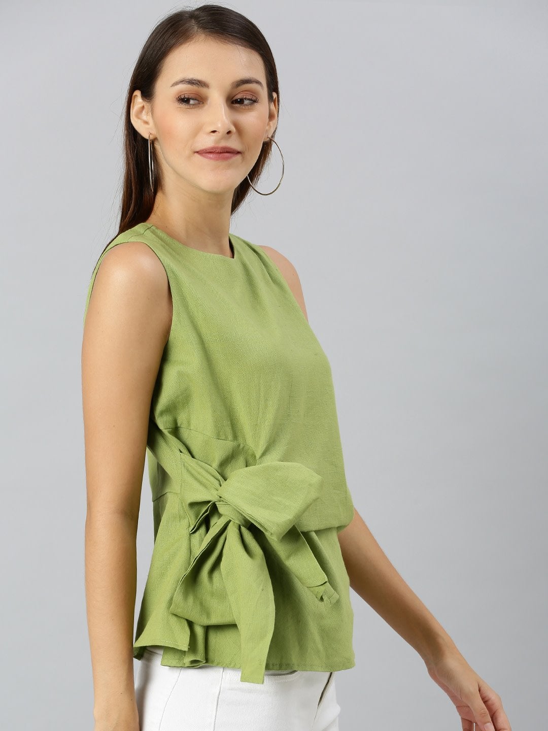 Women's Mint Green Side Knot Sleeveless Top - SASSAFRAS