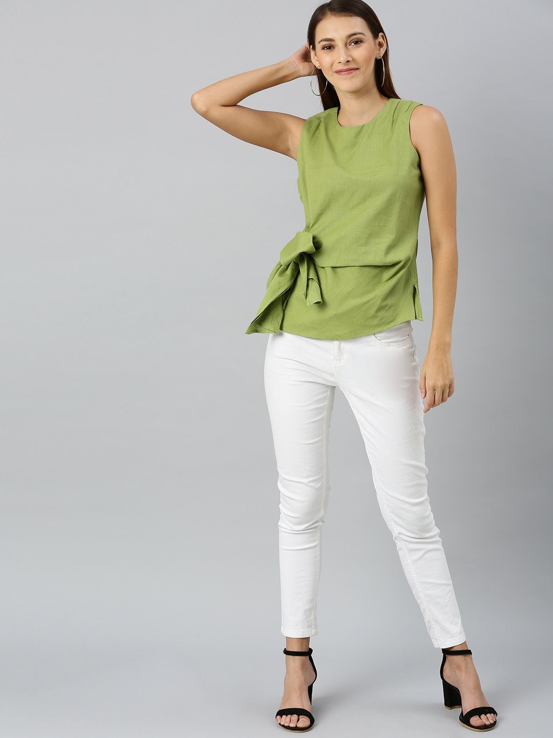 Women's Mint Green Side Knot Sleeveless Top - SASSAFRAS