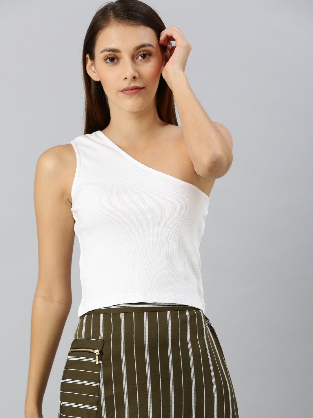 Women's White One Shoulder Crop Top - SASSAFRAS