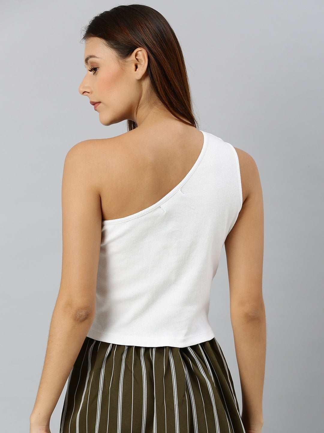 Women's White One Shoulder Crop Top - SASSAFRAS