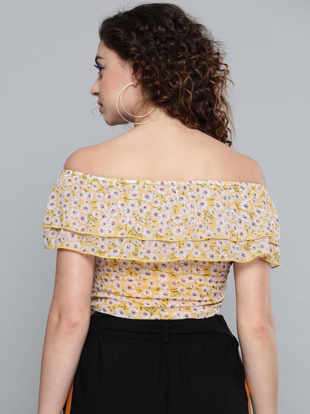 Women's Yellow Ditsy Floral Off Shoulder Crop Top - SASSAFRAS