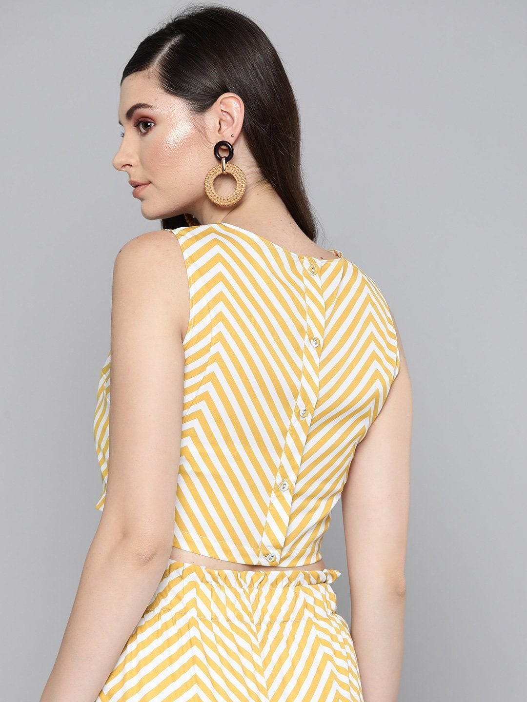 Women's Mustard Chevron Back Placket Crop Top - SASSAFRAS