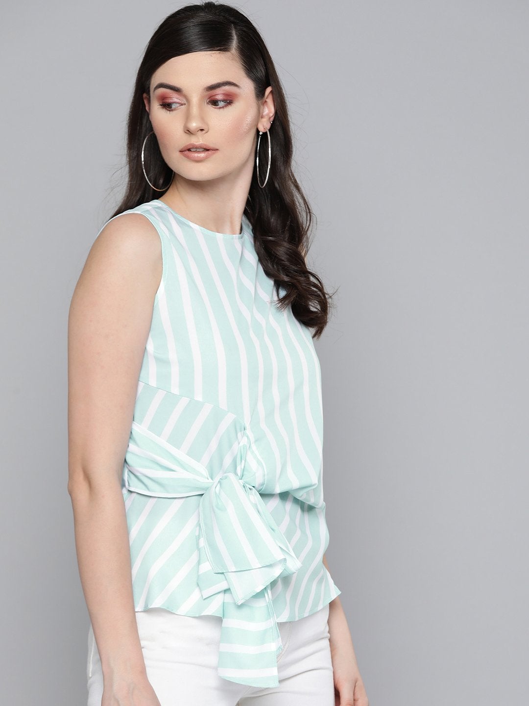 Women's Sea Green Stripe Side Knot Detail Top - SASSAFRAS