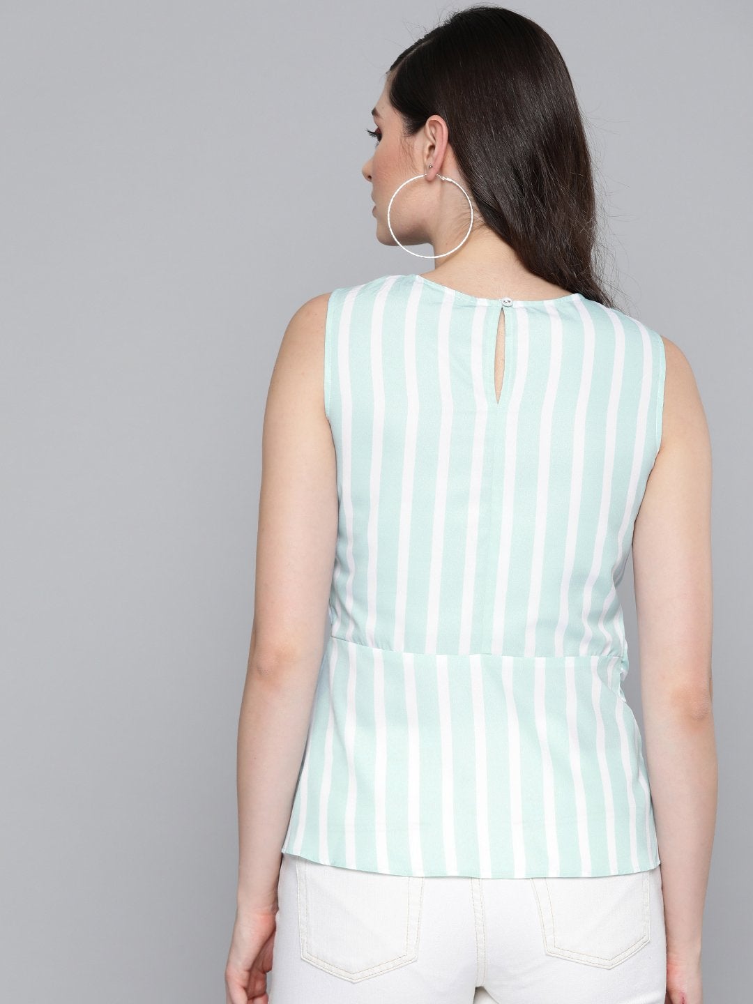 Women's Sea Green Stripe Side Knot Detail Top - SASSAFRAS