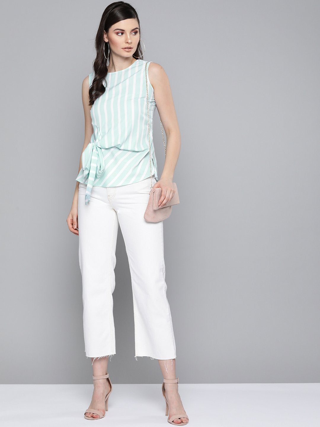 Women's Sea Green Stripe Side Knot Detail Top - SASSAFRAS