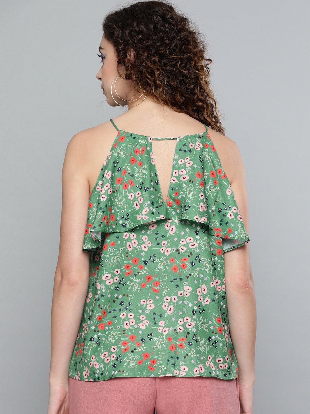 Women's Green Ditsy Floral Halter Neck Top - SASSAFRAS