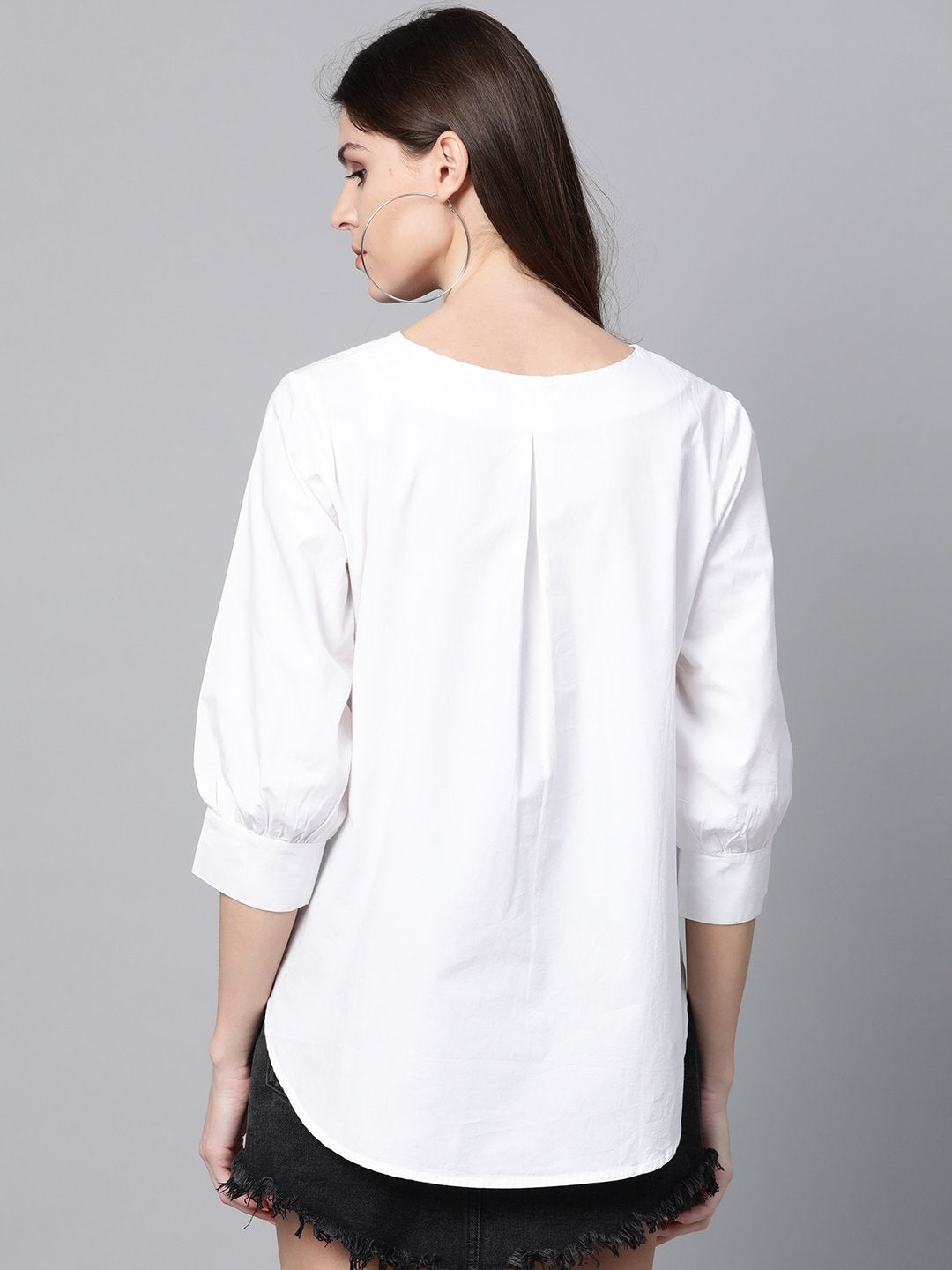 Women's White High Low Tape Detail Boxy Top - SASSAFRAS