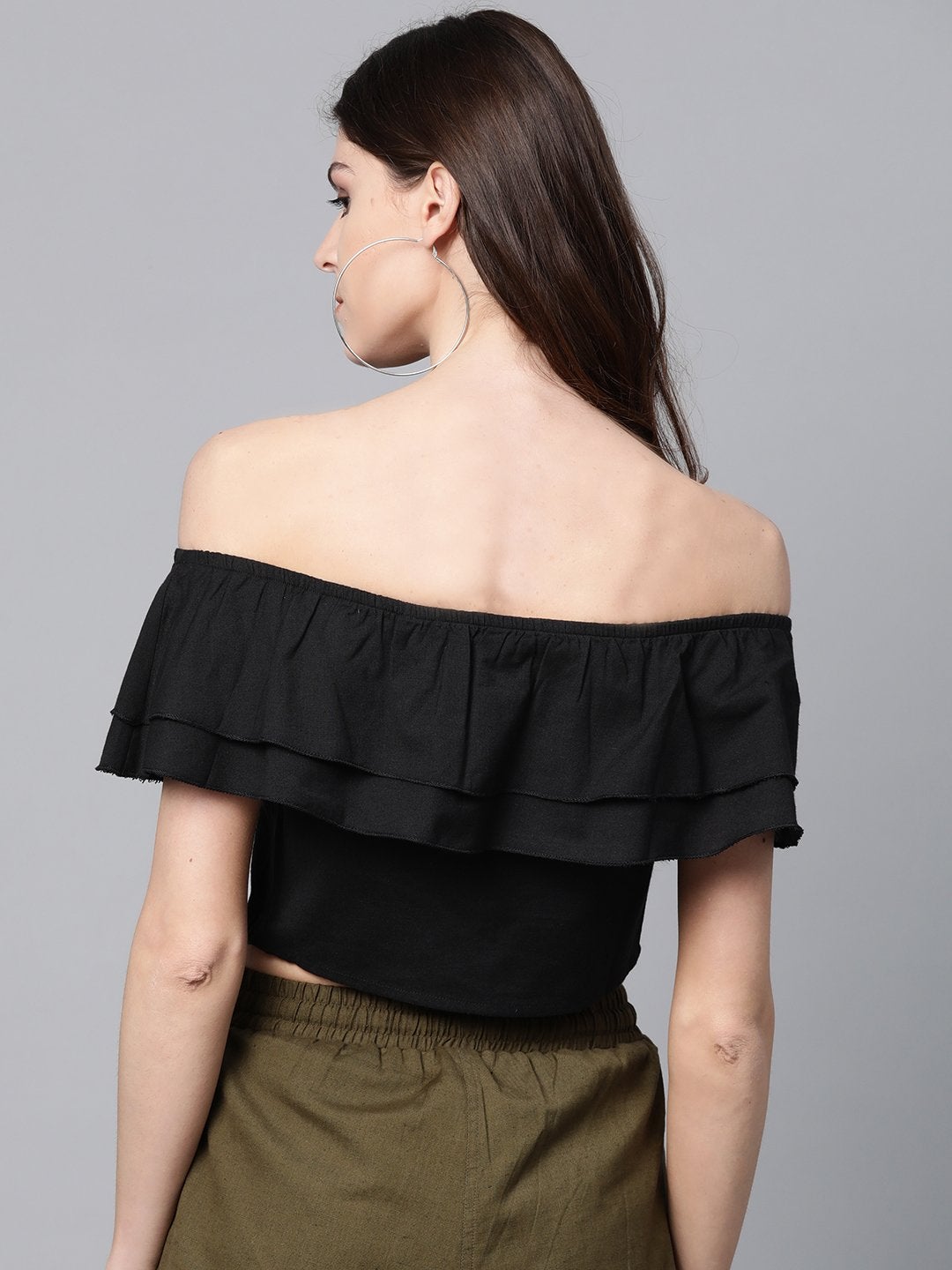 Women's Black Off Shoulder Layer Crop Top - SASSAFRAS