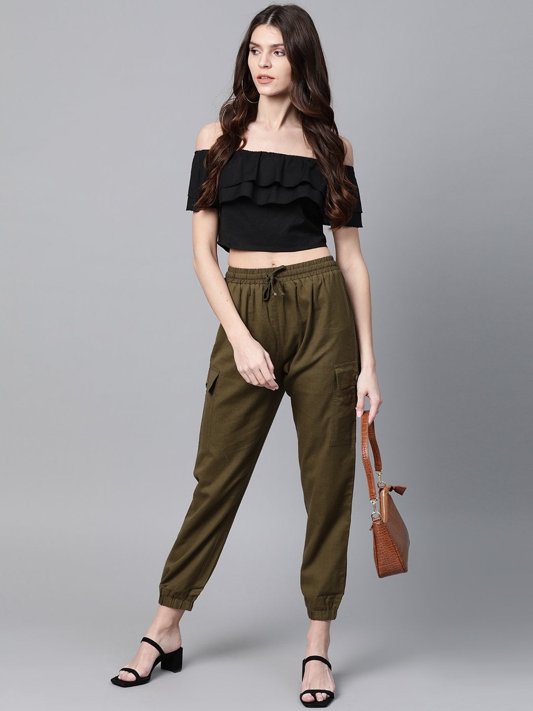 Women's Black Off Shoulder Layer Crop Top - SASSAFRAS